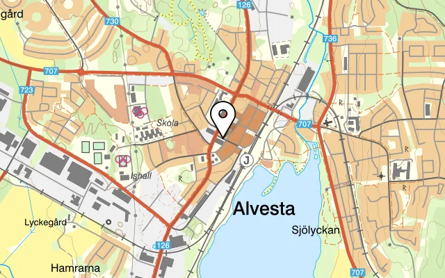 Karta som visar Spåren på Värendsgatan 7A, 342 30 Alvesta