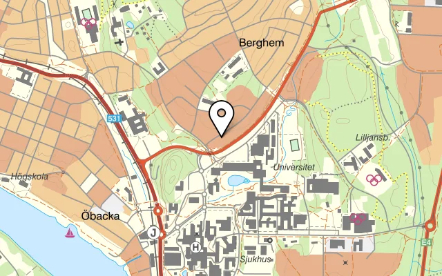 Karta som visar Rött på Axtorpsvägen 32, 903 37 Umeå