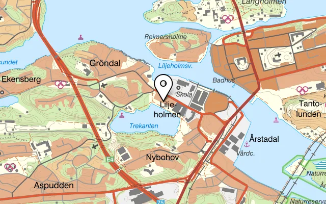 Karta som visar Äldreboendet Trekanten på Lövholmsvägen 29, 117 65 Stockholm