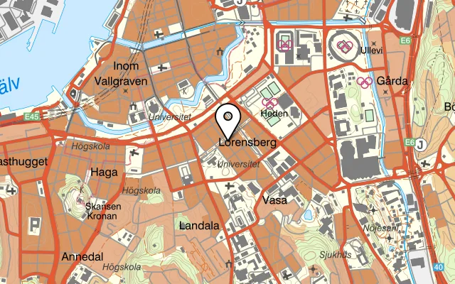 Karta som visar St Agnes kafé på Teatergatan 32, 411 35 Göteborg
