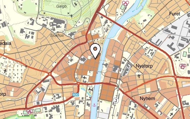 Karta som visar Restaurang Gastons på Brogatan 26, 302 42 Halmstad