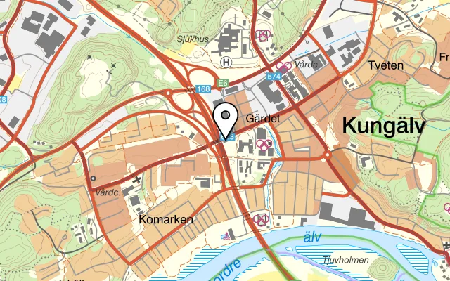 Karta som visar Cafe Roja på Älvebacken 10, 442 47 Kungälv