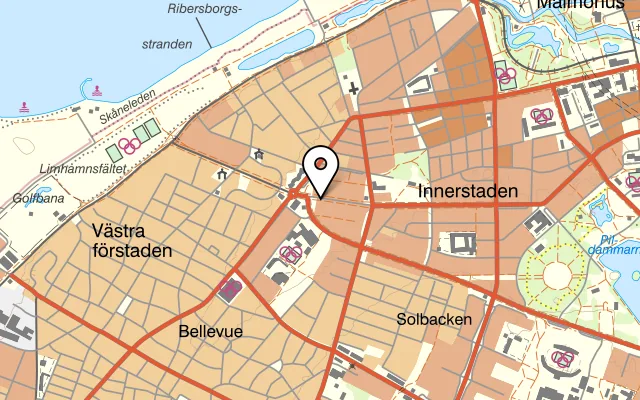 Karta som visar Pizzeria Erikslust på Köpenhamnsvägen 48, 217 71 Malmö