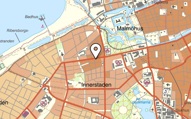 Karta som visar Restaurang Fokus på Regementsgatan 64, 217 51 Malmö