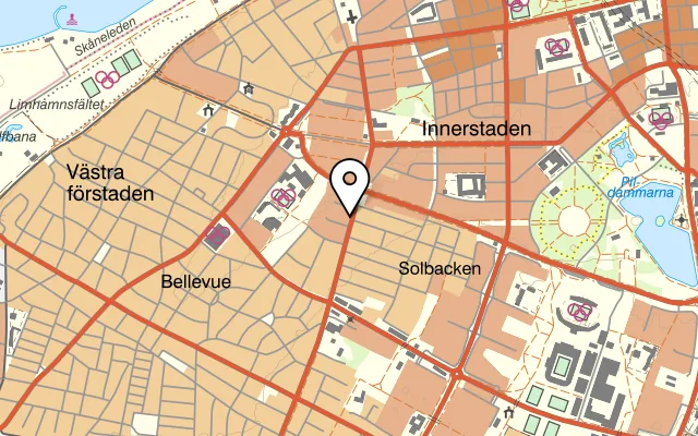 Karta som visar Pizzeria Bellevue på Bellevuevägen 29B, 217 72 Malmö
