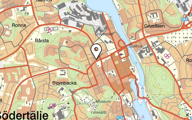 Karta som visar Teso Sushi på Turingegatan 36, 151 34 Södertälje