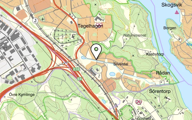 Karta som visar Pizzeria Silverdal på Silverdalsvägen 8, 191 38 Sollentuna