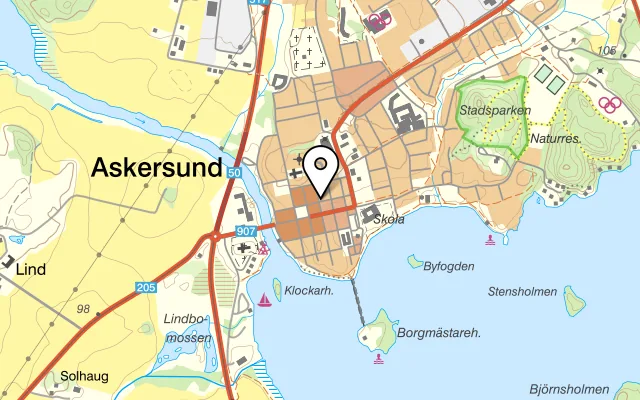 Karta som visar Borgmästarinnans café på Stöökagatan 15, 696 30 Askersund