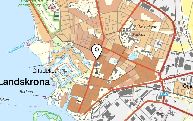 Karta som visar Pizzeria Viking på Eriksgatan 90A, 261 33 Landskrona