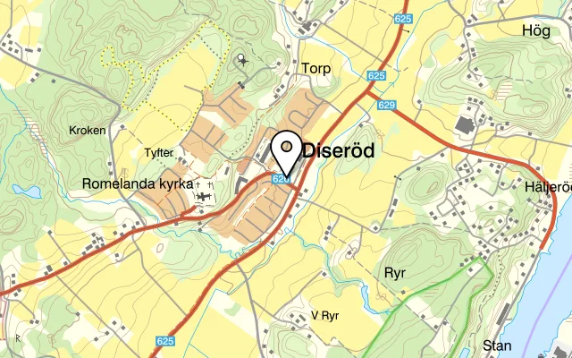 Karta som visar Romelanda Pizzeria på Diseröds centrum, 442 77 Romelanda