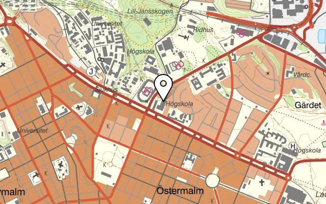 Karta som visar Restaurang Oktav på Valhallavägen 105, 115 31 Stockholm