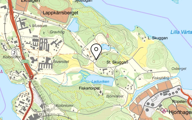 Karta som visar Stora Skuggans Värdshus CAROLAS EKO på Stora Skuggans Väg 12, 115 42 Stockholm