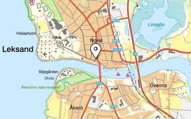 Karta som visar Pizzeria Amore i Leksand på Norsgatan 34, 793 30 Leksand