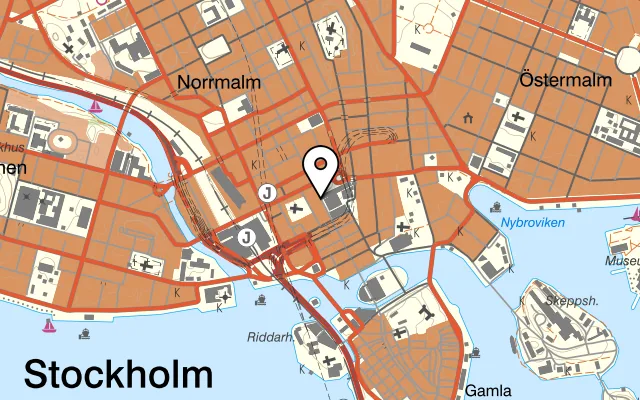 Karta som visar Waynes Coffee på Drottninggatan 33, 111 51 Stockholm