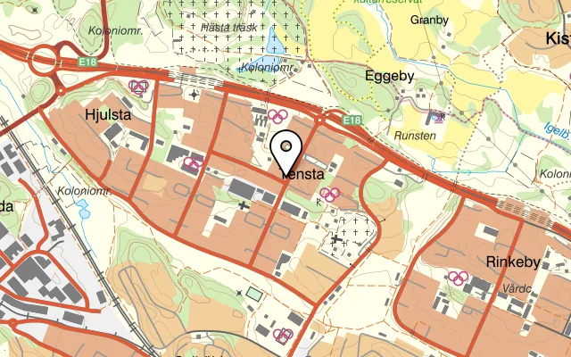 Karta som visar Pizzeria Hörnan - Pizzeria Spånga på Tensta allé 4, 163 64 Spånga, Sweden