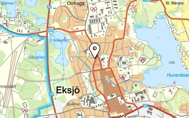 Karta som visar Pizzeria Evergreen Eksjö - Pizzeria Eksjö på Västerlånggatan 49A, 575 32 Eksjö