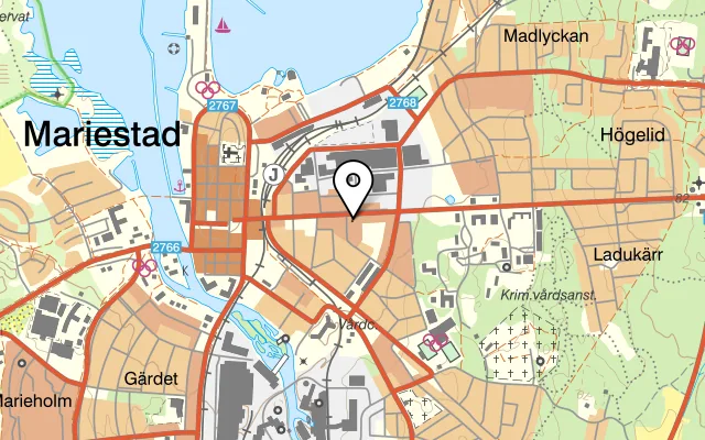Karta som visar Pizzeria Valentino på Stockholmsvägen 28, 542 33 Mariestad