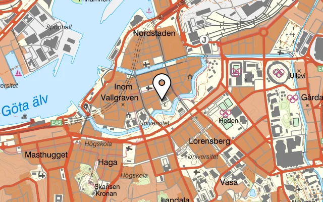 Karta som visar Kajutan Stora Saluhallen på Kungstorget, 411 17 Göteborg