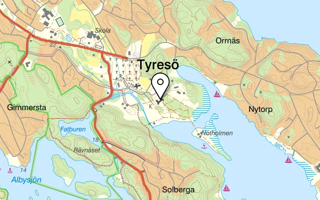 Karta som visar Borggårdscafét på 135 60 Tyresö