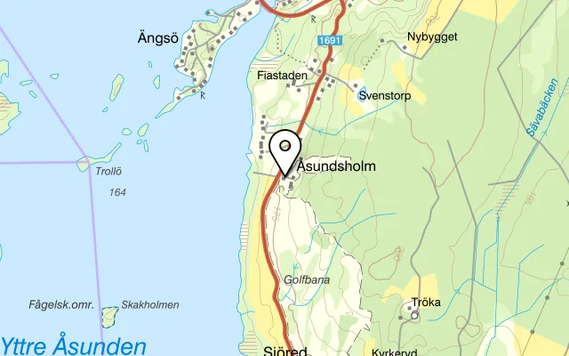 Karta som visar Restaurang Åsundsholm på Åsundsholms Herrgård, 523 62 Vegby