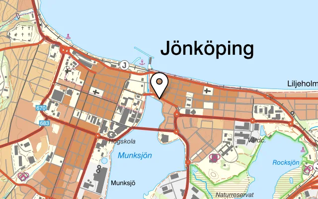 Karta som visar Bryggan Café & Bistro på Södra Strandgatan 8, 553 20 Jönköping, Sweden