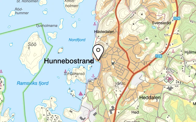 Karta som visar Bella Gästis på Norra Kajen 1, 456 61 Hunnebostrand