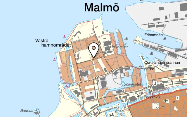 Karta som visar Waynes Coffee på Lilla Varvsgatan 20, 211 75 Malmö