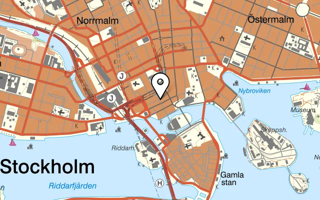 Karta som visar Drottninggatans Karamellaffär på Drottninggatan 14, 111 51 Stockholm