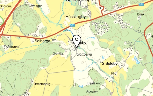 Karta som visar Golfrestaurang "Ladan" på Husbyvägen 11, 137 95 Haninge