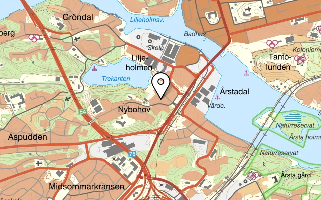 Karta som visar Bastard Burgers på Liljeholmstorget 5, 117 63 Stockholm