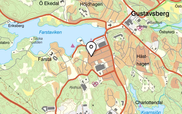 Karta som visar Pizzeria Arena på Båtvägen 7, 134 52 Gustavsberg