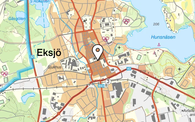 Karta som visar Pizzeria Campino på Södra Kyrkogatan 11, 575 31 Eksjö