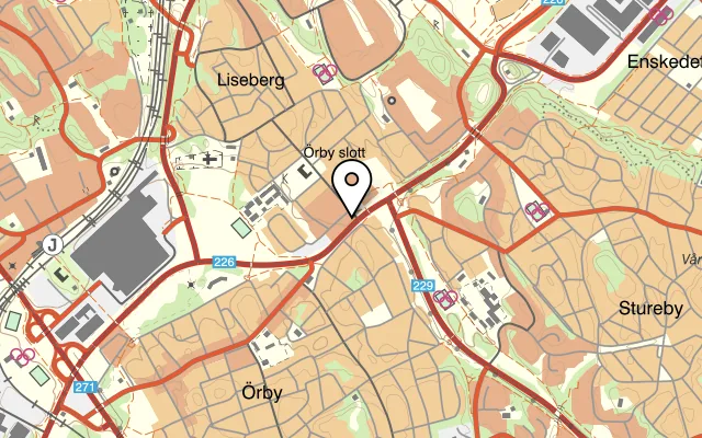 Karta som visar Bara vedugnspizza på Örby slottsväg 48, 125 71 Älvsjö