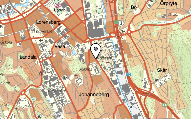Karta som visar Tuggets pizzeria på Södra Vägen 73, 412 54 Göteborg
