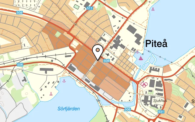 Karta som visar Bastard Burgers på Uddmansgatan 8, 941 32 Piteå