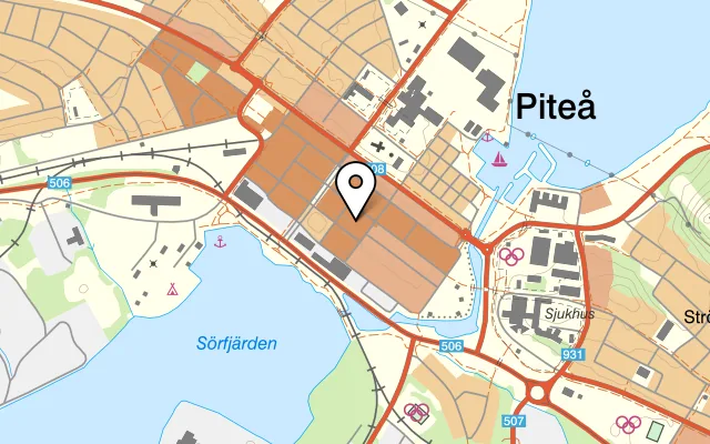 Karta som visar Takterrassen på Hamngatan 42, 941 32 Piteå