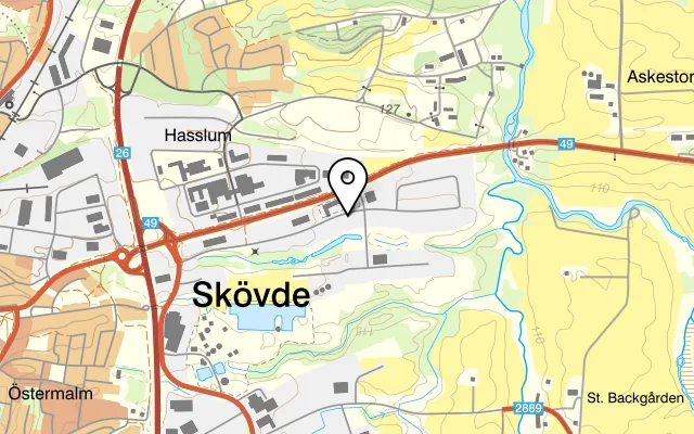 Karta som visar Järnspisen AB på Norregårdsvägen 18, 541 34 Skövde