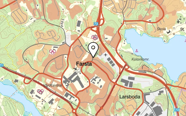 Karta som visar Gula Kiosken Thaimat på Färnebogatan 93, 123 42 Farsta