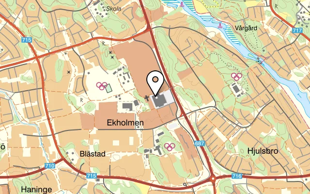 Karta som visar Azia wok & sushi på Ekholmens centrum, 589 25 Linköping