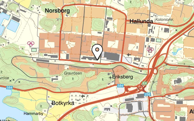 Karta som visar Folkets Hus Hallunda på Borgvägen 1, 145 69 Norsborg