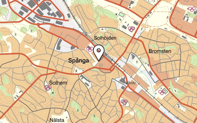 Karta som visar Blå Vägen Café på Värsta Allé 7, 163 51 Spånga