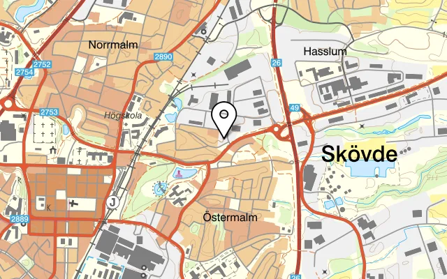 Karta som visar Bagare Brage Skövde AB Systrarna på Bangårdsgatan 1, 541 34 Skövde