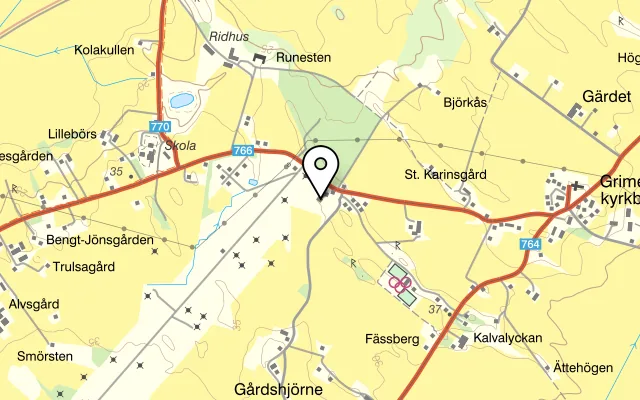 Karta som visar Kjells Kafé på Världsarvet Grimeton Radiostation på 72, 432 98 Rolfstorp