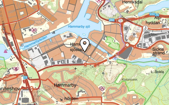 Karta som visar Crispy Pizza Bistro - Sjöstaden på Hammarby allé 151, 120 65 Stockholm