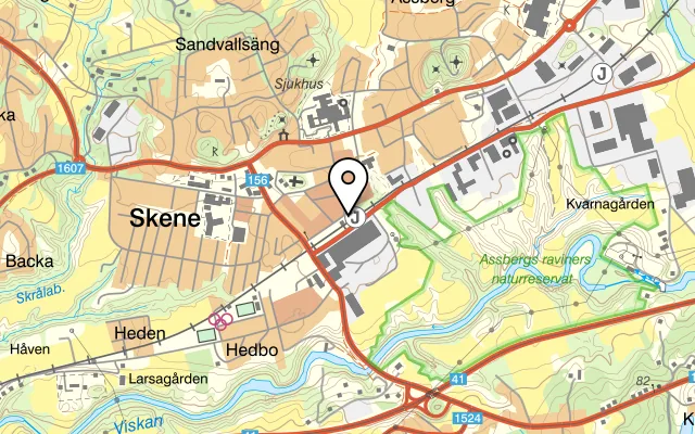 Karta som visar Mandy's Fast Food på Järnvägsgatan 1A, 511 61 Skene