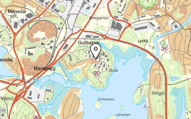 Karta som visar Bistro Berna på Gullberna Park, Kolonivägen 59, 371 54 Karlskrona