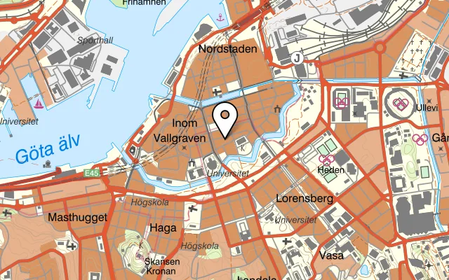 Karta som visar Brisket & Friends på Vallgatan 21, 411 16 Göteborg