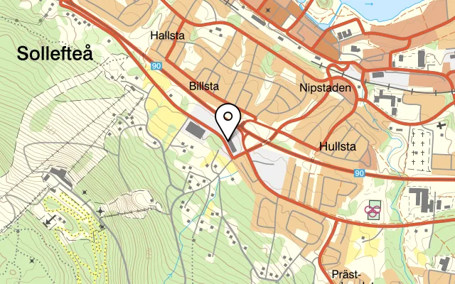 Karta som visar Västanbäck rest. & pizzeria på Industrivägen 15, 881 35 Sollefteå