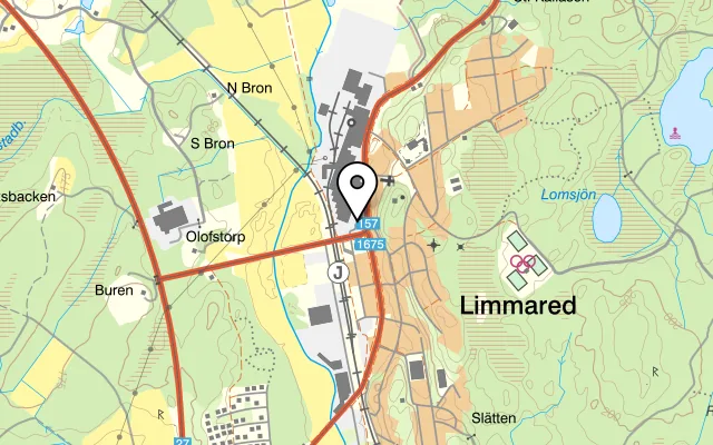Karta som visar A & A Limmareds Wärdshus HB på Storgatan 36, 514 40 Limmared