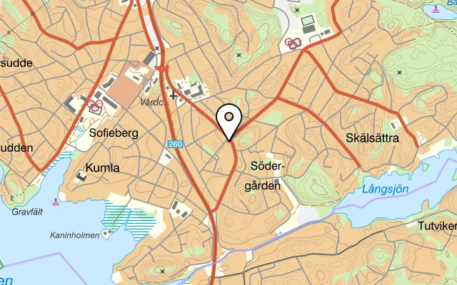 Karta som visar Pizzeria La Fleur AB på Vendelsövägen 64, 135 53 Tyresö